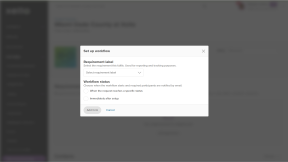 The Set up workflow modal. There's a requirement label dropdown. And Workflow status radio buttons: When the request reaches a specific status, and Immediately after setup.